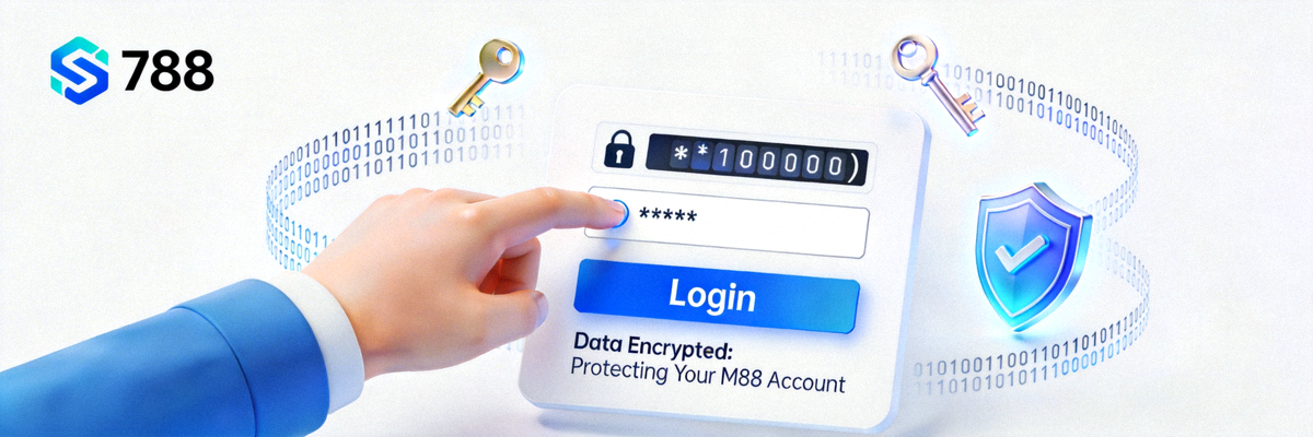 Ilustrasi keamanan login dengan enkripsi data untuk melindungi akun member M88