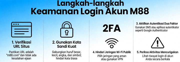 Infografis tentang langkah-langkah keamanan saat melakukan login ke akun M88